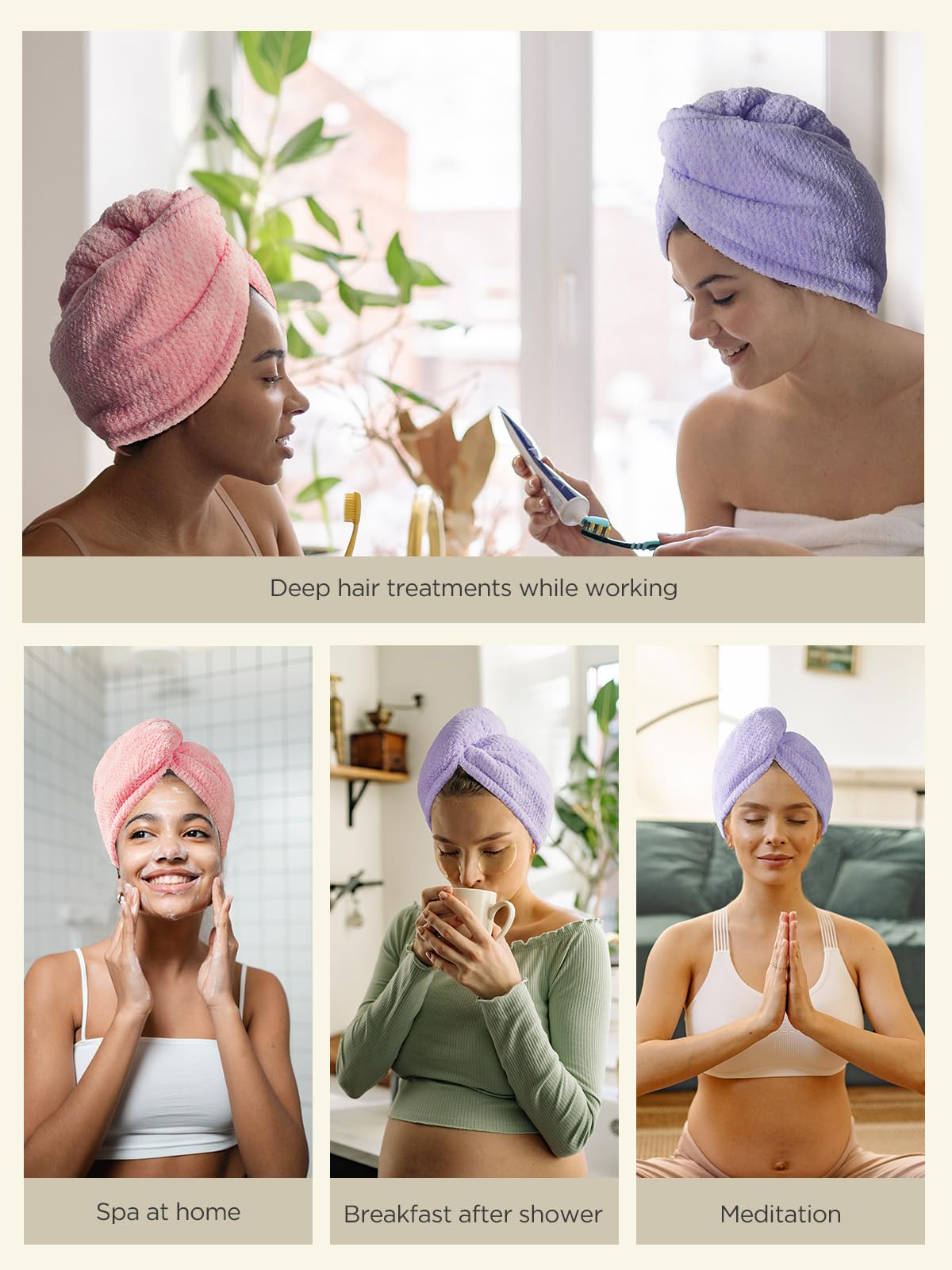 Hicober Microfiber Hair Towel, 3 Packs Hair Turbans for Wet Hair, Drying Hair Wrap Towels for Curly Hair Women Anti Frizz (Blue,Grey,Pink)