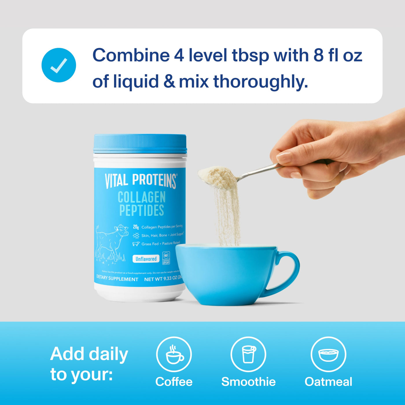 Vital Collagen Peptides Powder, Helps Support Hair, Skin, Nails, Bones and Joints - Vanilla 11.5 oz