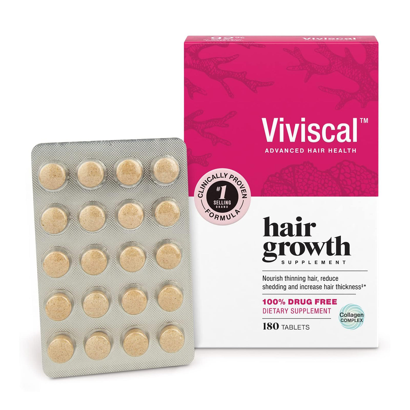 Viviscal Hair Growth Supplements for Women, Dietary Hair Supplement Tablets With AminoMar Collagen Complex, Biotin, Zinc, Vitamin C, and Iron, Nourish Thinning Hair, 30 Day Supply, 60 Count