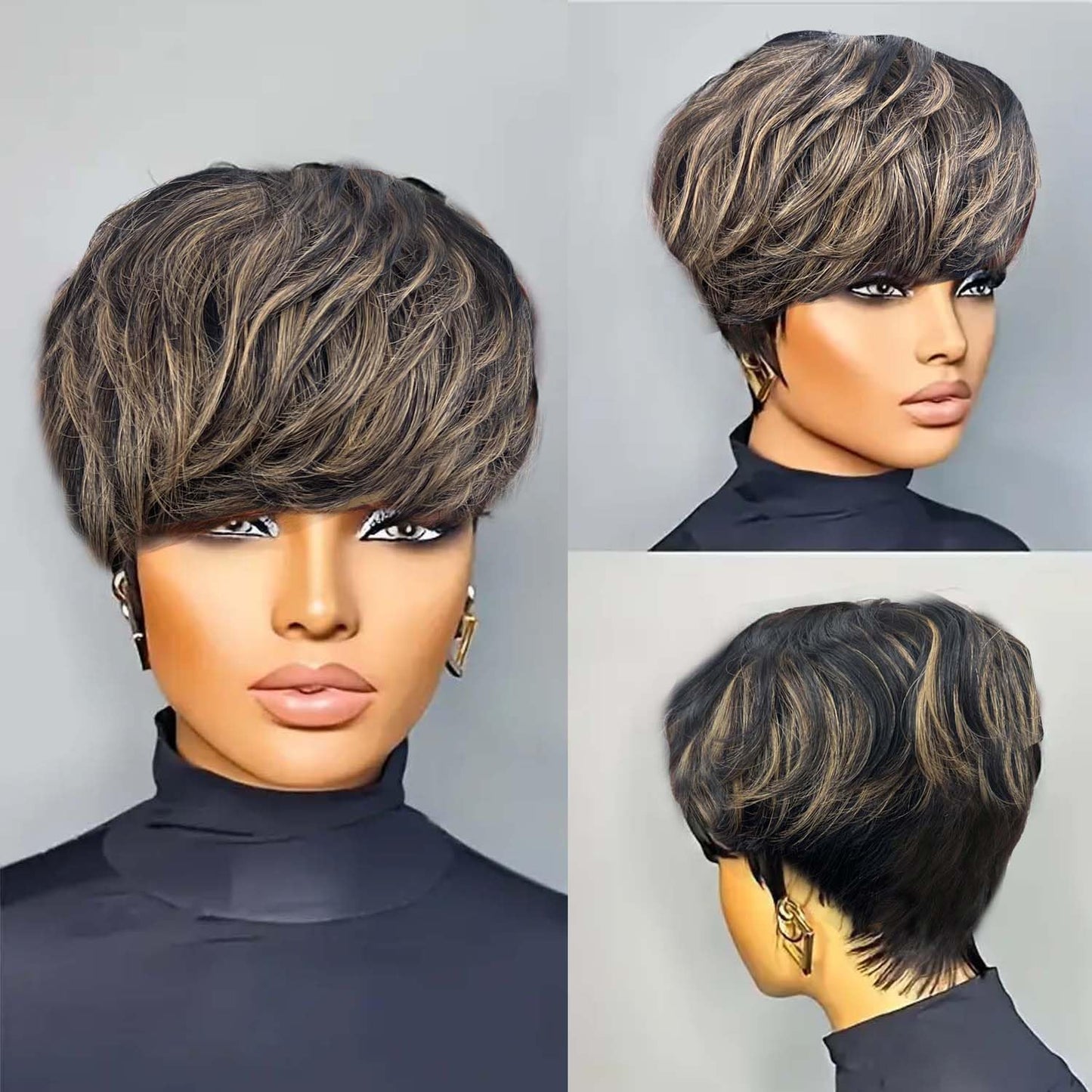 Flandi Pixie Cut Wig Human Hair Short Pixie Cut Wigs for Black Women Human Hair Glueless Pixie Wig Short Layered Brazilian Virgin Human Hair Wigs For Women Color 1B#