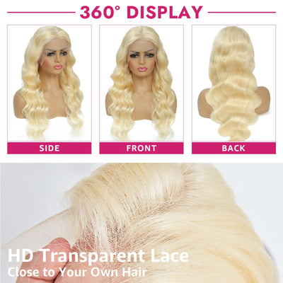 30 Inch Honey Blonde Ombre 13x6 Lace Front Wigs Human Hair 200% Density Highlight Body Wave HD Lace Front Wigs Human Hair Pre Plucked Glueless P4/27 Colored Honey Blonde Wig for Women