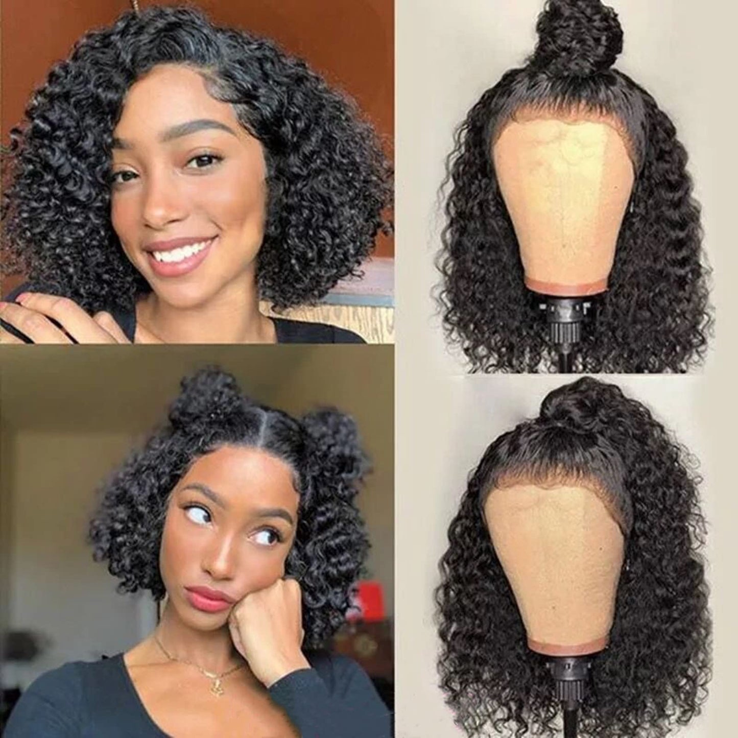 Wear and Go Glueless Bob Wig Human Hair Pre Plucked Pre Cut 13x4 Deep Curly Lace Front Wigs Human Hair For Black Women No Glue Upgraded Glueless Short Curly Bob Human Hair Wig 150% Density (12 Inch)