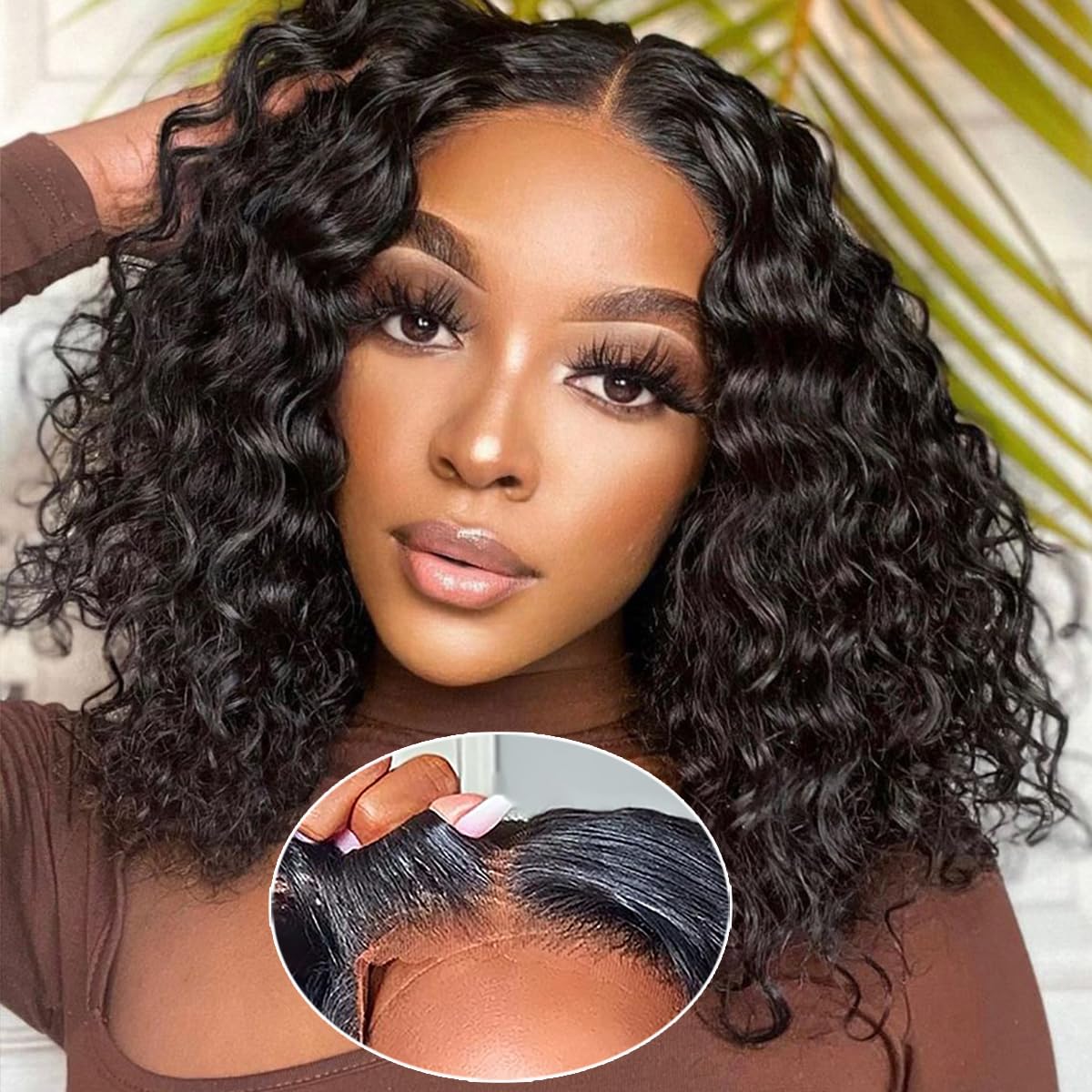 Wear and Go Glueless Wigs Human Hair Pre Plucked Deep Wave Bob Wig Human Hair Lace Front Wigs for Beginners Upgraded No Glue Pre Cut 4x4 Lace Closure Glueless Wigs for Black Women Human Hair 12 Inch