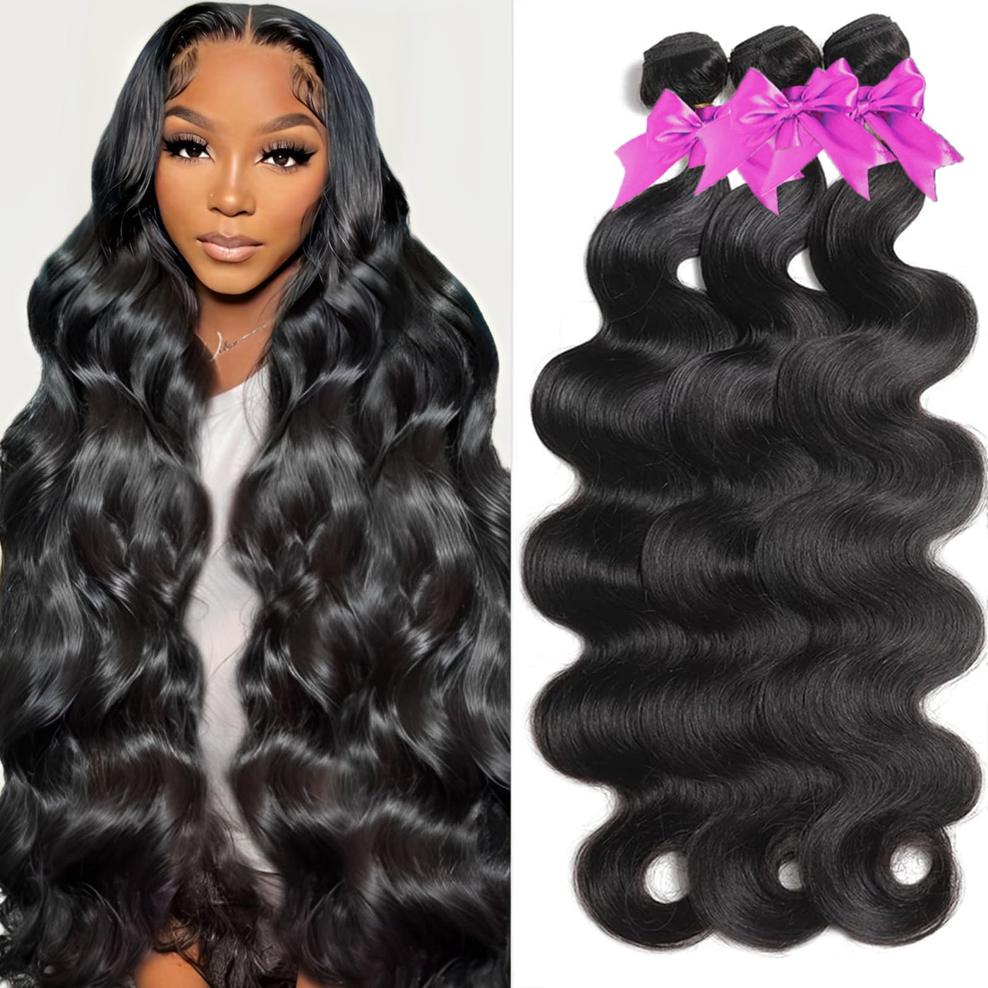 Rao 12A Body Wave Bundles Human Hair 22 24 26 Inch Human Hair Bundles 100% Brazilian Virgin Hair Body Wave Bundles Weave Human Hair Extensions 3 Bundles Deals Real Human Hair Natural Black For Women