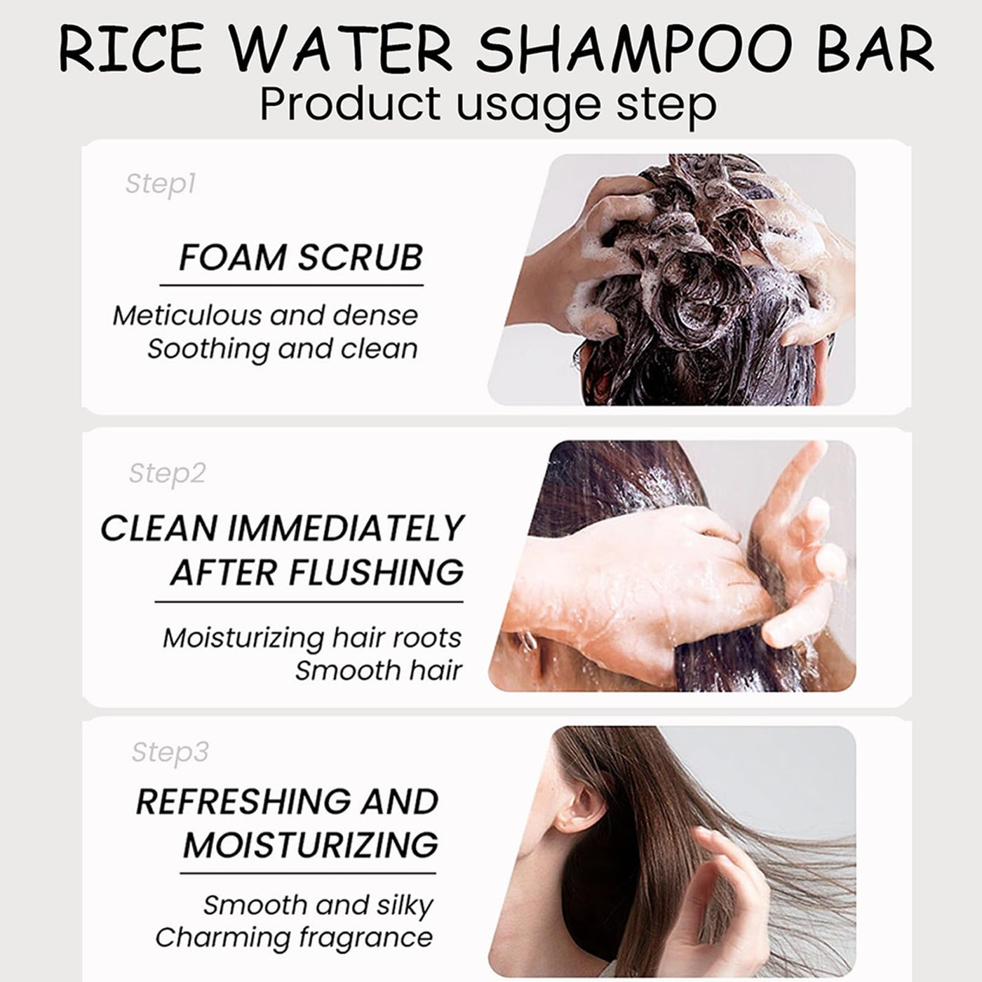 2Pcs Rice Water Shampoo Bar for Hair Growth, Protein Shampoo Bar Bulk, Root White Coverage Hair Darkening Shampoo, Volumizing and Strengthening