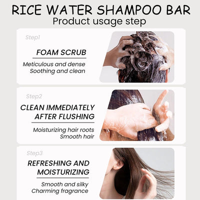 2Pcs Rice Water Shampoo Bar for Hair Growth, Protein Shampoo Bar Bulk, Root White Coverage Hair Darkening Shampoo, Volumizing and Strengthening