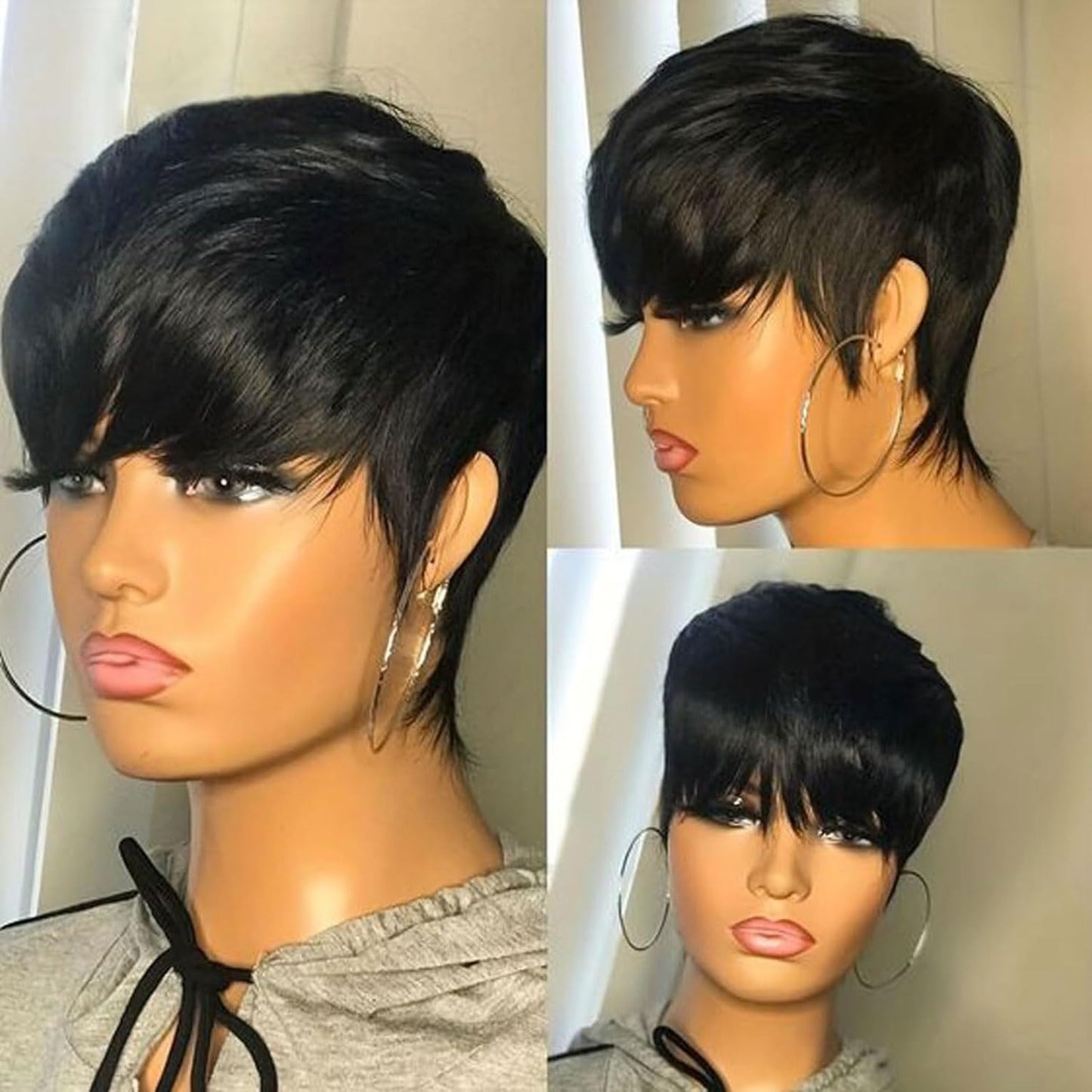 Flandi Pixie Cut Wig Human Hair Short Pixie Cut Wigs for Black Women Human Hair Glueless Pixie Wig Short Layered Brazilian Virgin Human Hair Wigs For Women Color 1B#
