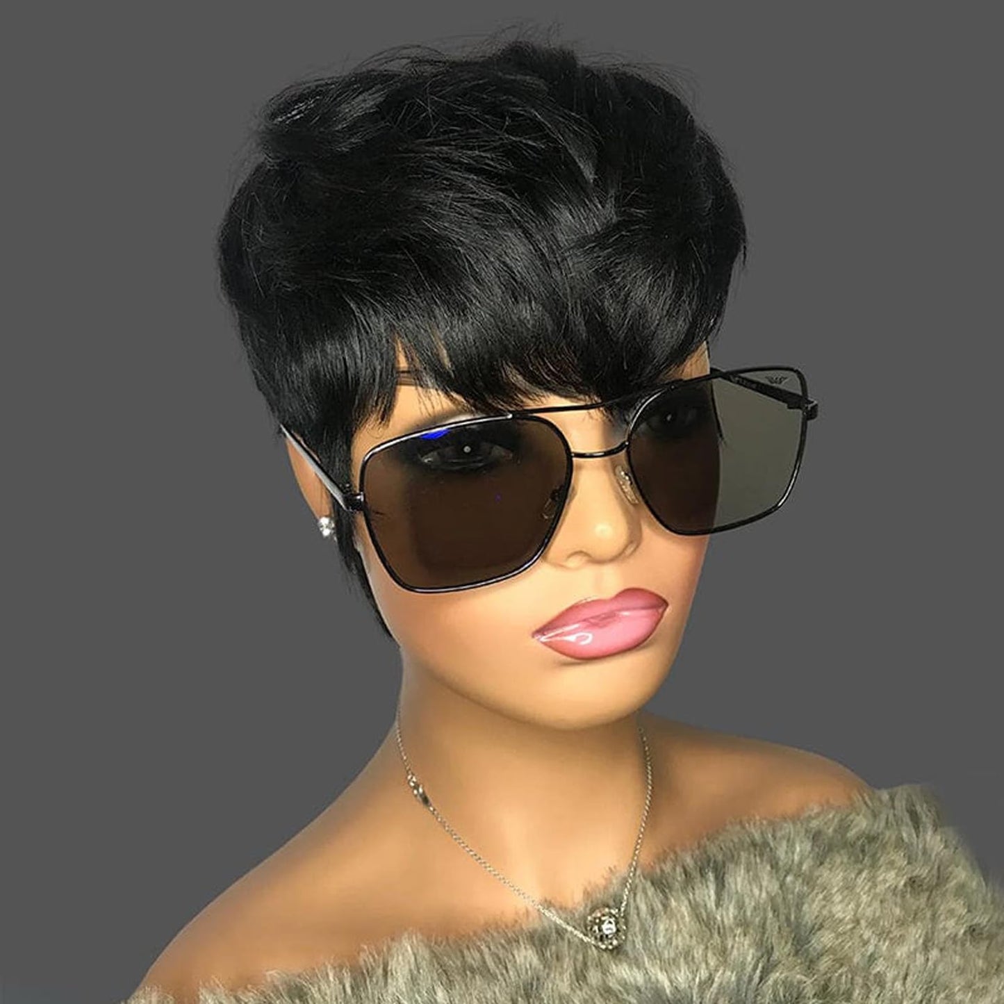 Flandi Pixie Cut Wig Human Hair Short Pixie Cut Wigs for Black Women Human Hair Glueless Pixie Wig Short Layered Brazilian Virgin Human Hair Wigs For Women Color 1B#