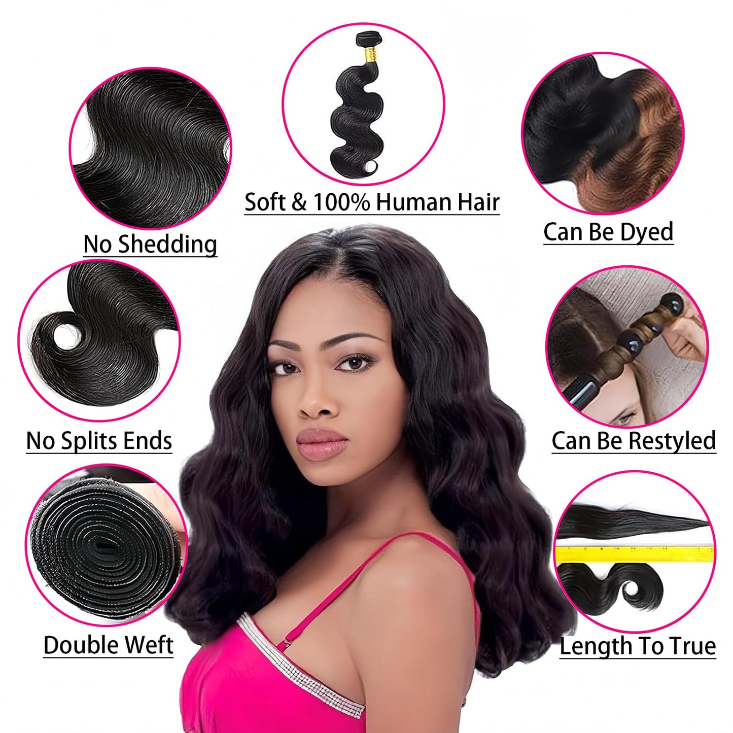 Rao 12A Body Wave Bundles Human Hair 22 24 26 Inch Human Hair Bundles 100% Brazilian Virgin Hair Body Wave Bundles Weave Human Hair Extensions 3 Bundles Deals Real Human Hair Natural Black For Women