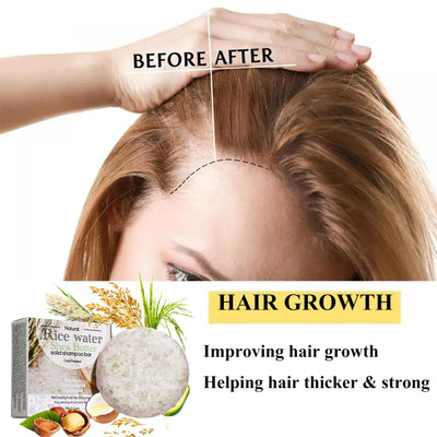 2Pcs Rice Water Shampoo Bar for Hair Growth, Protein Shampoo Bar Bulk, Root White Coverage Hair Darkening Shampoo, Volumizing and Strengthening