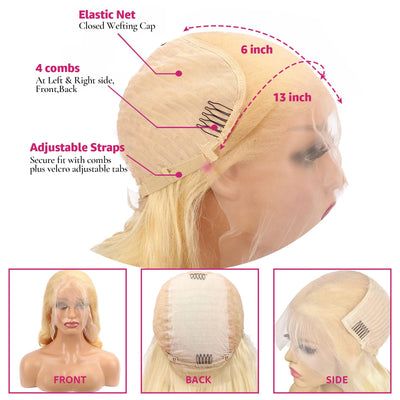 30 Inch Honey Blonde Ombre 13x6 Lace Front Wigs Human Hair 200% Density Highlight Body Wave HD Lace Front Wigs Human Hair Pre Plucked Glueless P4/27 Colored Honey Blonde Wig for Women