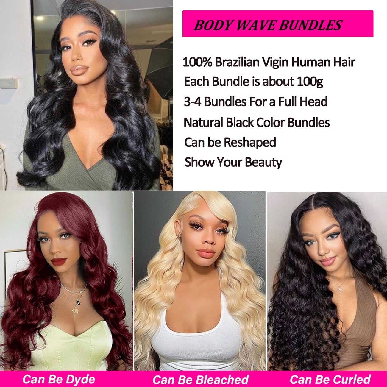 Rao 12A Body Wave Bundles Human Hair 22 24 26 Inch Human Hair Bundles 100% Brazilian Virgin Hair Body Wave Bundles Weave Human Hair Extensions 3 Bundles Deals Real Human Hair Natural Black For Women