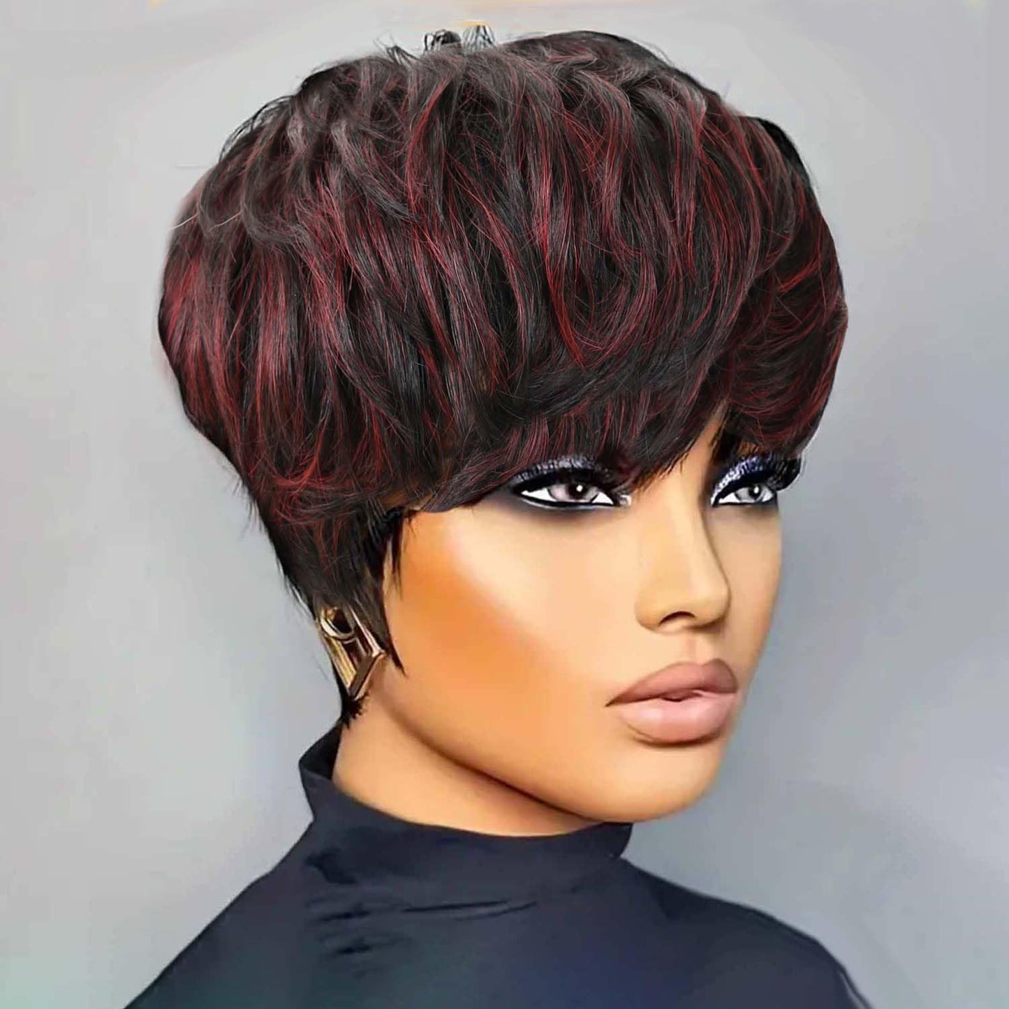 Flandi Pixie Cut Wig Human Hair Short Pixie Cut Wigs for Black Women Human Hair Glueless Pixie Wig Short Layered Brazilian Virgin Human Hair Wigs For Women Color 1B#