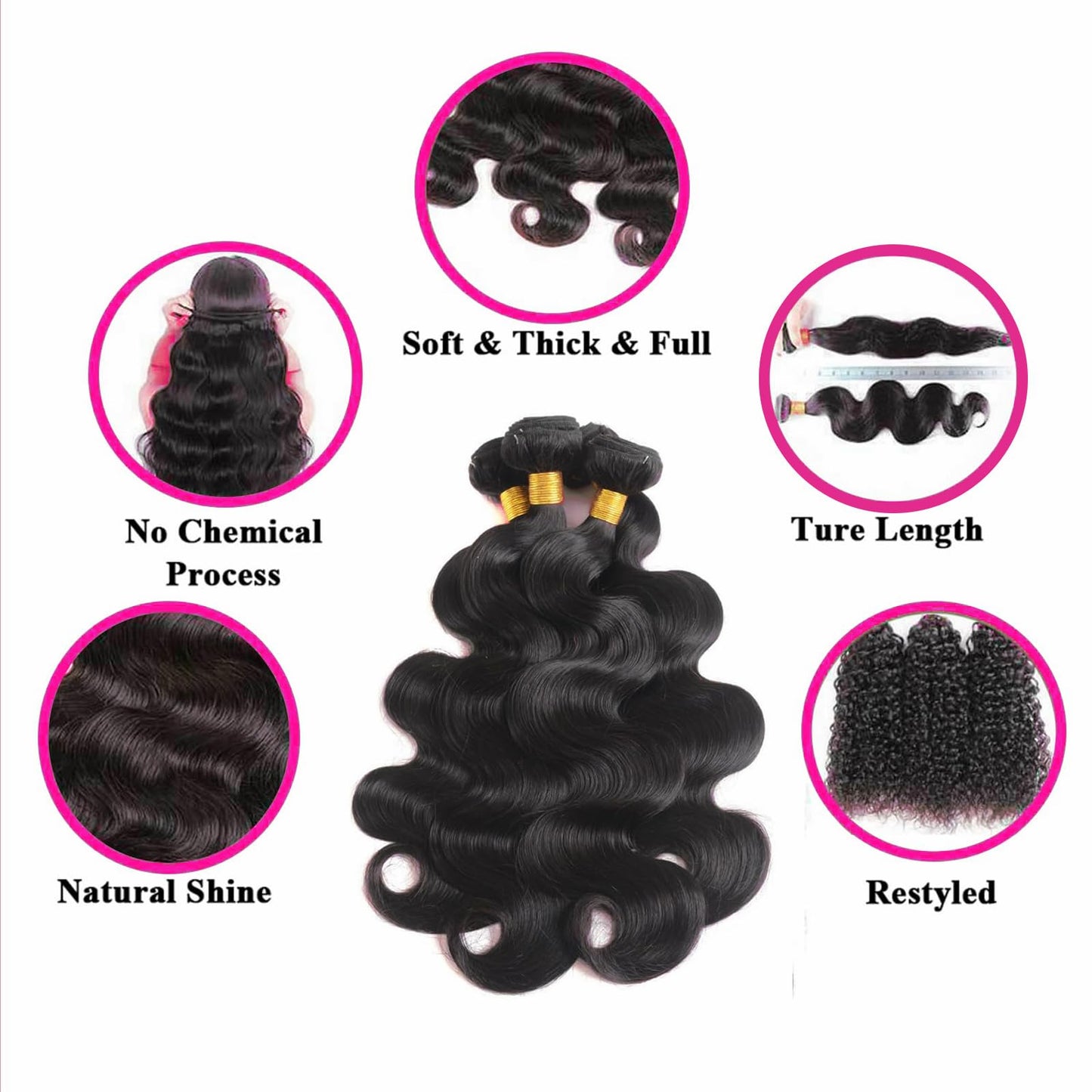 Rao 12A Body Wave Bundles Human Hair 22 24 26 Inch Human Hair Bundles 100% Brazilian Virgin Hair Body Wave Bundles Weave Human Hair Extensions 3 Bundles Deals Real Human Hair Natural Black For Women