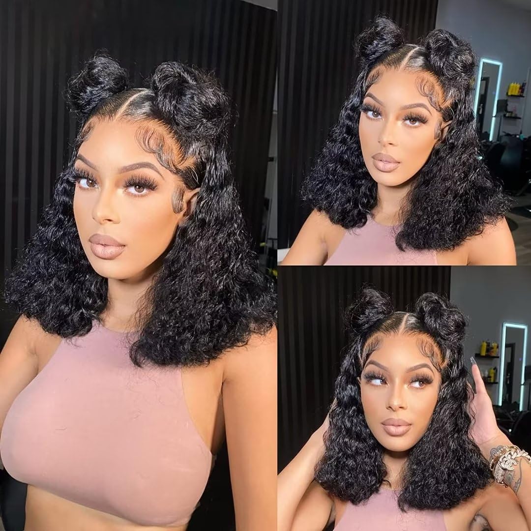 Wear and Go Glueless Bob Wig Human Hair Pre Plucked Pre Cut 13x4 Deep Curly Lace Front Wigs Human Hair For Black Women No Glue Upgraded Glueless Short Curly Bob Human Hair Wig 150% Density (12 Inch)