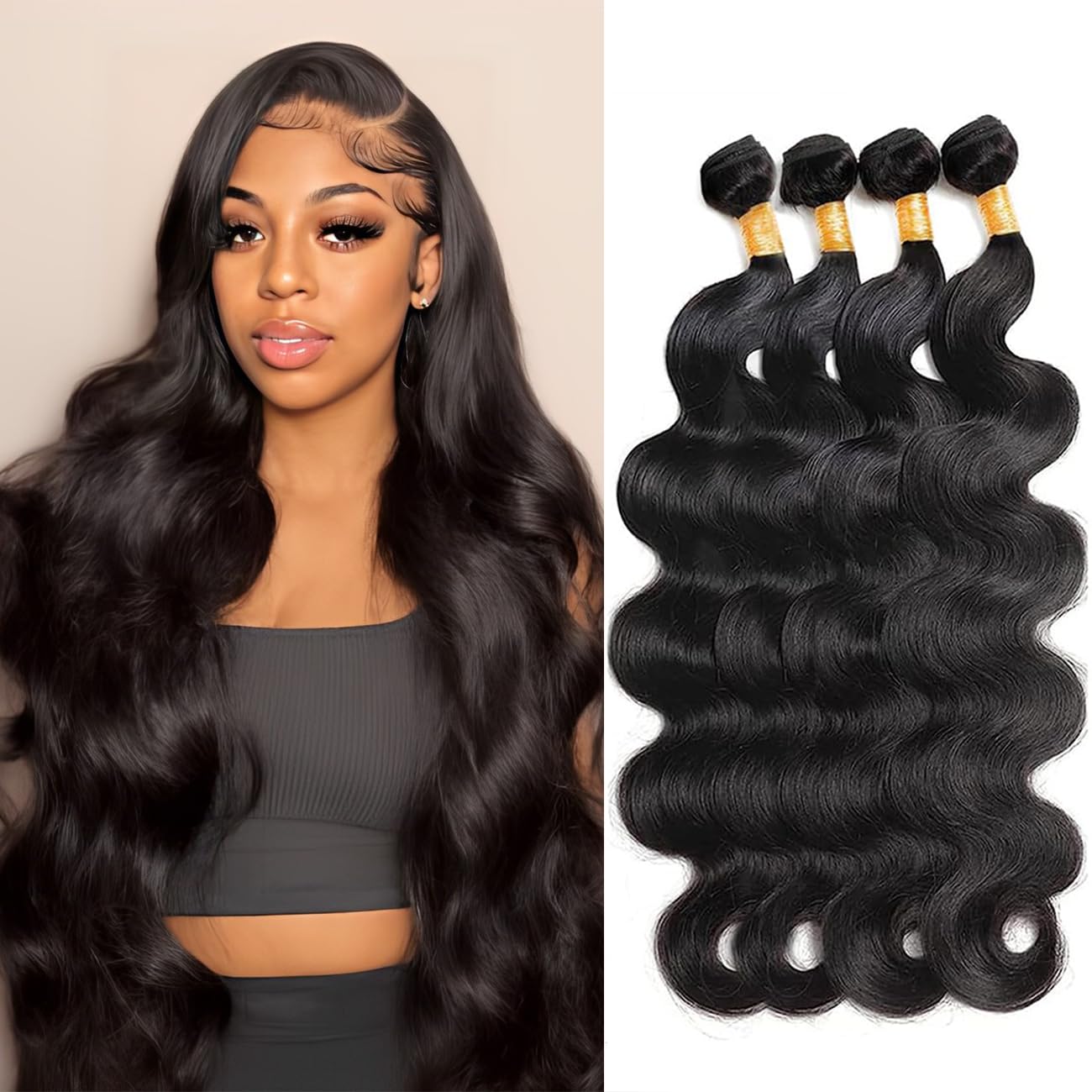 Rao 12A Body Wave Bundles Human Hair 22 24 26 Inch Human Hair Bundles 100% Brazilian Virgin Hair Body Wave Bundles Weave Human Hair Extensions 3 Bundles Deals Real Human Hair Natural Black For Women