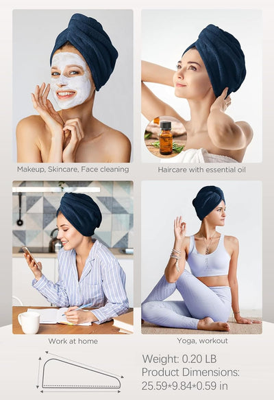 Hicober Microfiber Hair Towel, 3 Packs Hair Turbans for Wet Hair, Drying Hair Wrap Towels for Curly Hair Women Anti Frizz (Blue,Grey,Pink)