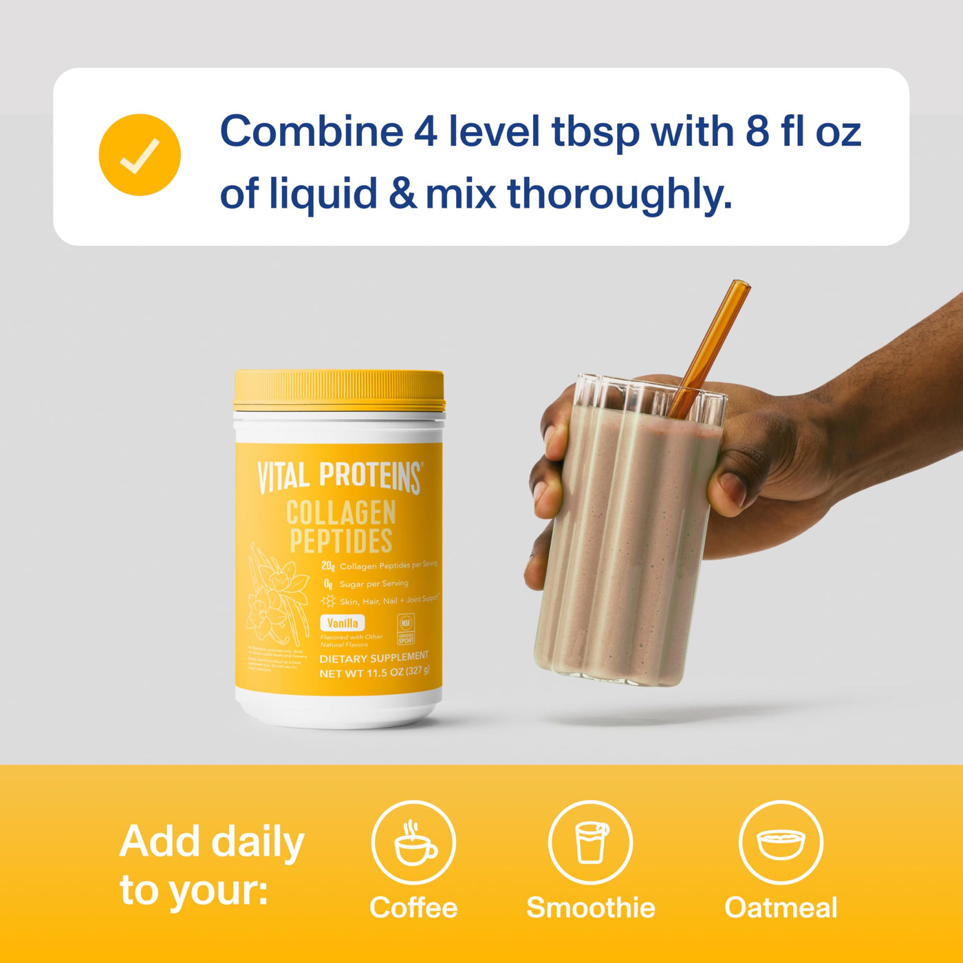 Vital Collagen Peptides Powder, Helps Support Hair, Skin, Nails, Bones and Joints - Vanilla 11.5 oz