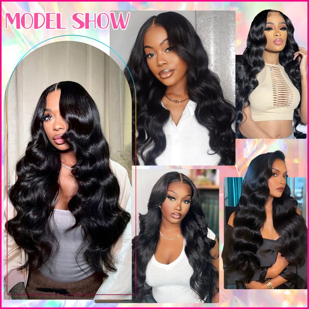 Rao 12A Body Wave Bundles Human Hair 22 24 26 Inch Human Hair Bundles 100% Brazilian Virgin Hair Body Wave Bundles Weave Human Hair Extensions 3 Bundles Deals Real Human Hair Natural Black For Women