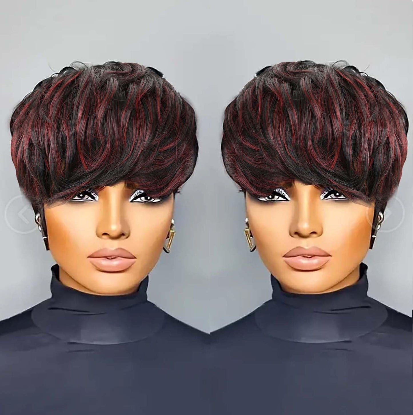 Flandi Pixie Cut Wig Human Hair Short Pixie Cut Wigs for Black Women Human Hair Glueless Pixie Wig Short Layered Brazilian Virgin Human Hair Wigs For Women Color 1B#