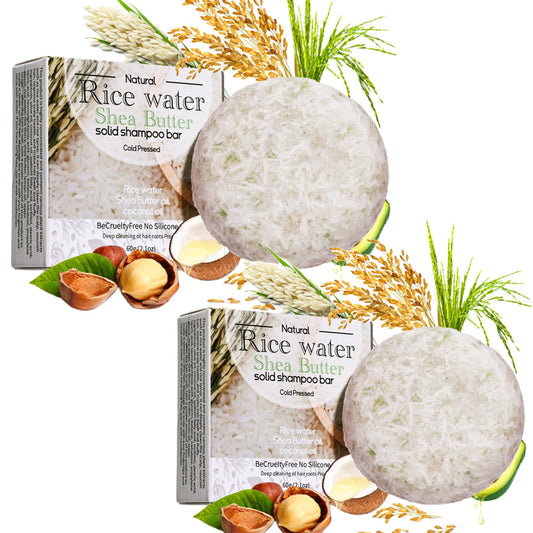 2Pcs Rice Water Shampoo Bar for Hair Growth, Protein Shampoo Bar Bulk, Root White Coverage Hair Darkening Shampoo, Volumizing and Strengthening