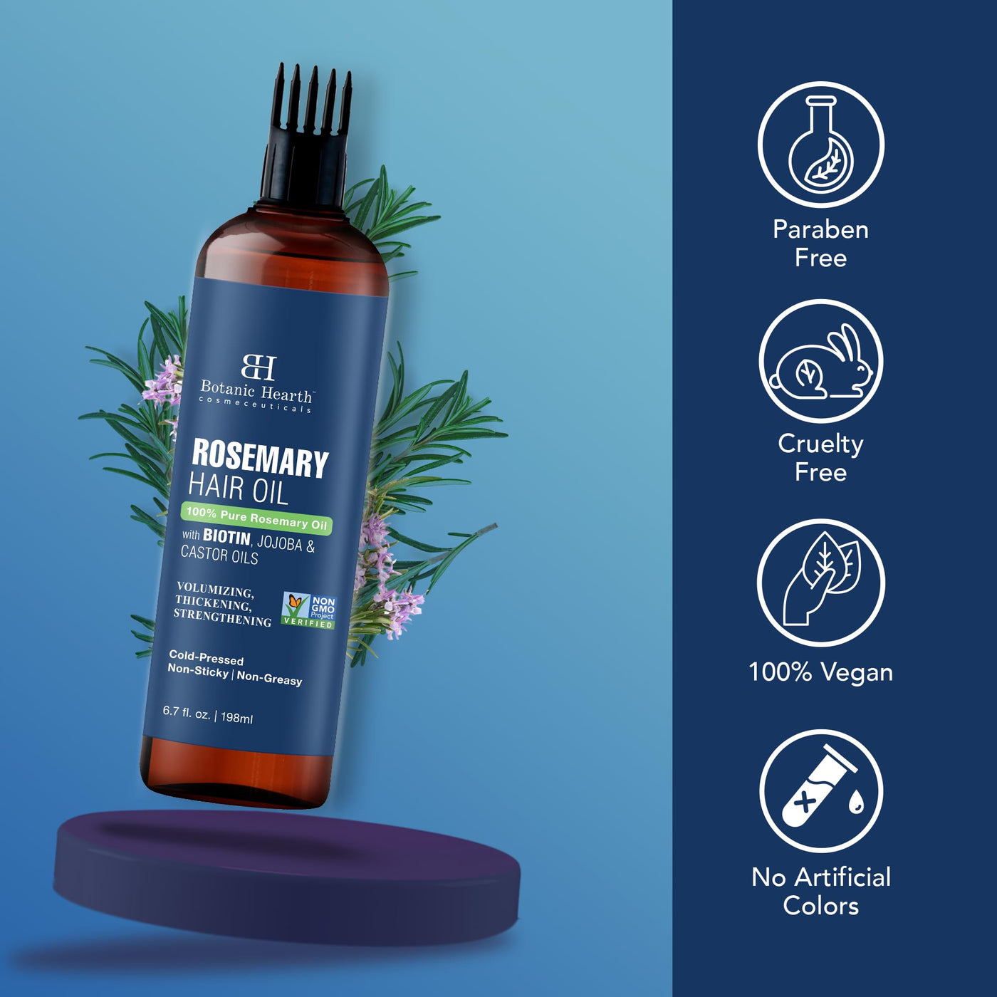 100% Pure Rosemary Oil For Hair Growth (6.7 fl oz) Infused With Biotin, Jojoba & castor Oil | Hair strengthening Treatment | Nourishing & Volumizing