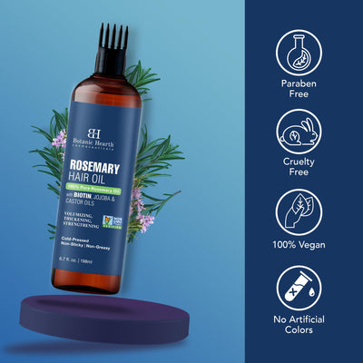 100% Pure Rosemary Oil For Hair Growth (6.7 fl oz) Infused With Biotin, Jojoba & castor Oil | Hair strengthening Treatment | Nourishing & Volumizing
