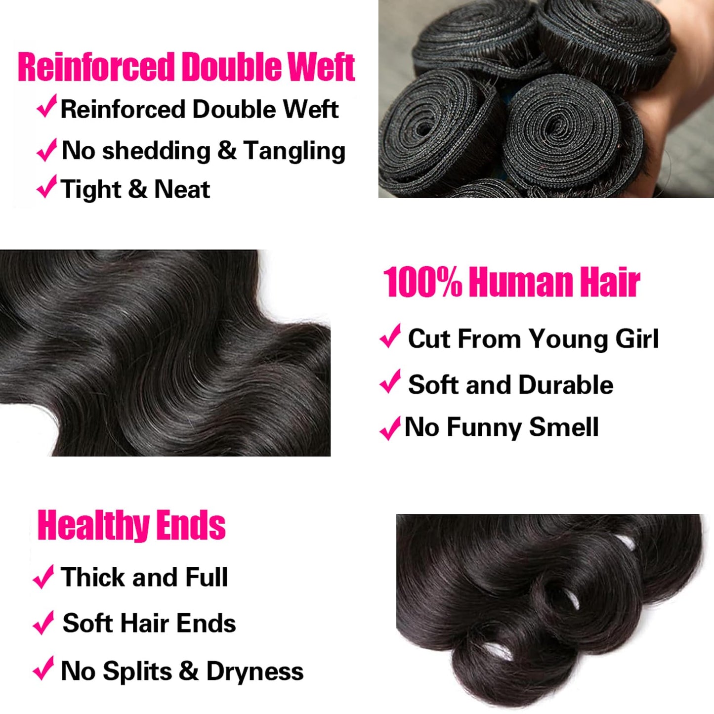 Rao 12A Body Wave Bundles Human Hair 22 24 26 Inch Human Hair Bundles 100% Brazilian Virgin Hair Body Wave Bundles Weave Human Hair Extensions 3 Bundles Deals Real Human Hair Natural Black For Women