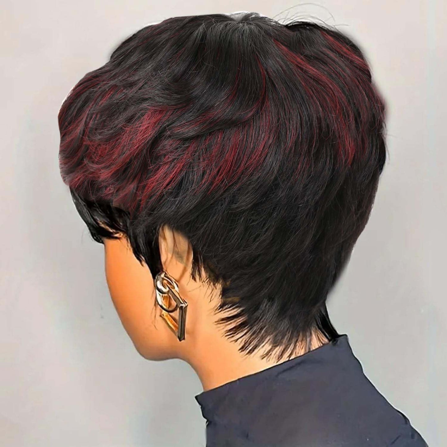 Flandi Pixie Cut Wig Human Hair Short Pixie Cut Wigs for Black Women Human Hair Glueless Pixie Wig Short Layered Brazilian Virgin Human Hair Wigs For Women Color 1B#