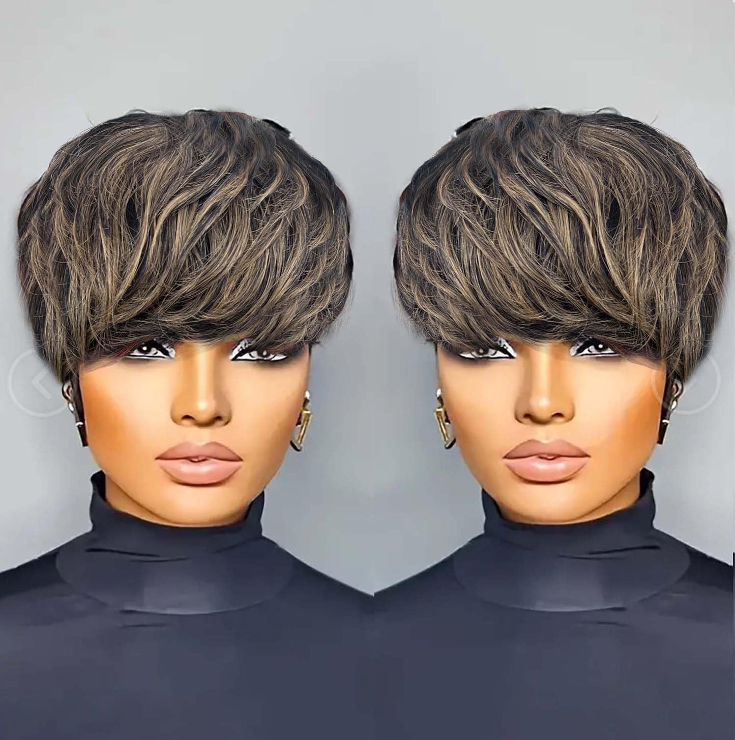 Flandi Pixie Cut Wig Human Hair Short Pixie Cut Wigs for Black Women Human Hair Glueless Pixie Wig Short Layered Brazilian Virgin Human Hair Wigs For Women Color 1B#