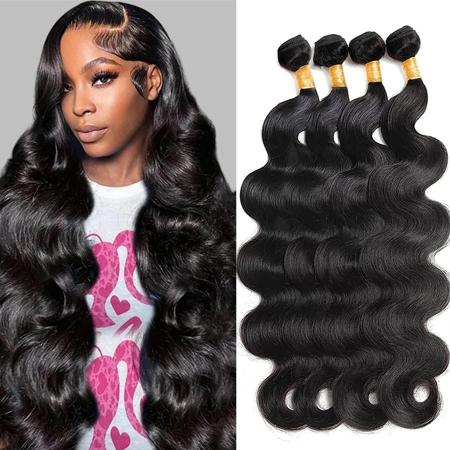 Rao 12A Body Wave Bundles Human Hair 22 24 26 Inch Human Hair Bundles 100% Brazilian Virgin Hair Body Wave Bundles Weave Human Hair Extensions 3 Bundles Deals Real Human Hair Natural Black For Women