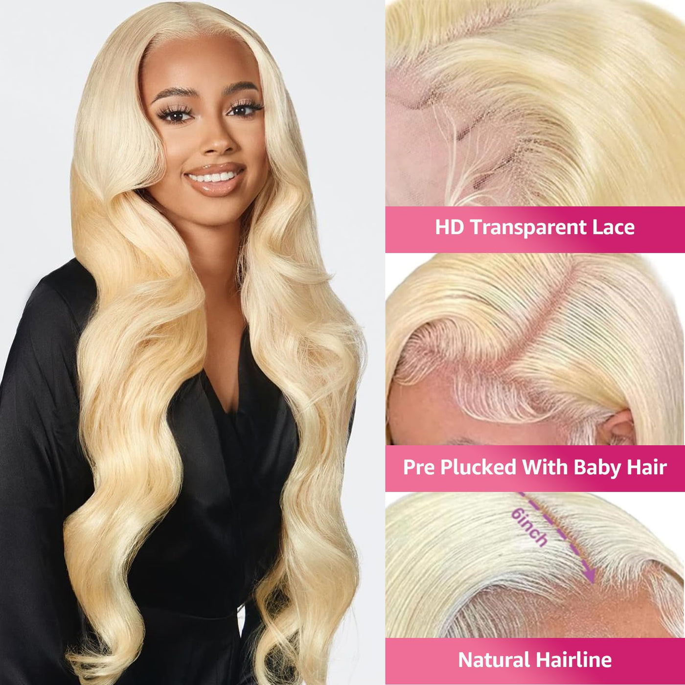 30 Inch Honey Blonde Ombre 13x6 Lace Front Wigs Human Hair 200% Density Highlight Body Wave HD Lace Front Wigs Human Hair Pre Plucked Glueless P4/27 Colored Honey Blonde Wig for Women