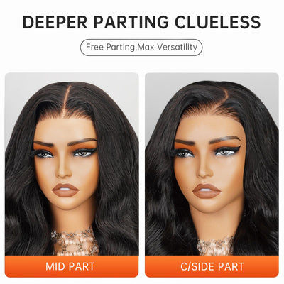 MEGALOOK 12A Wear and Go Glueless Wig Upgraded New Body Wave Human Hair Wig Pre Plucked Pre Cut 6x5 HD Closure Wigs Human Hair Bleached Tiny Knots 220% Density 28 Inch (New Body)