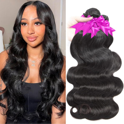 Rao 12A Body Wave Bundles Human Hair 22 24 26 Inch Human Hair Bundles 100% Brazilian Virgin Hair Body Wave Bundles Weave Human Hair Extensions 3 Bundles Deals Real Human Hair Natural Black For Women