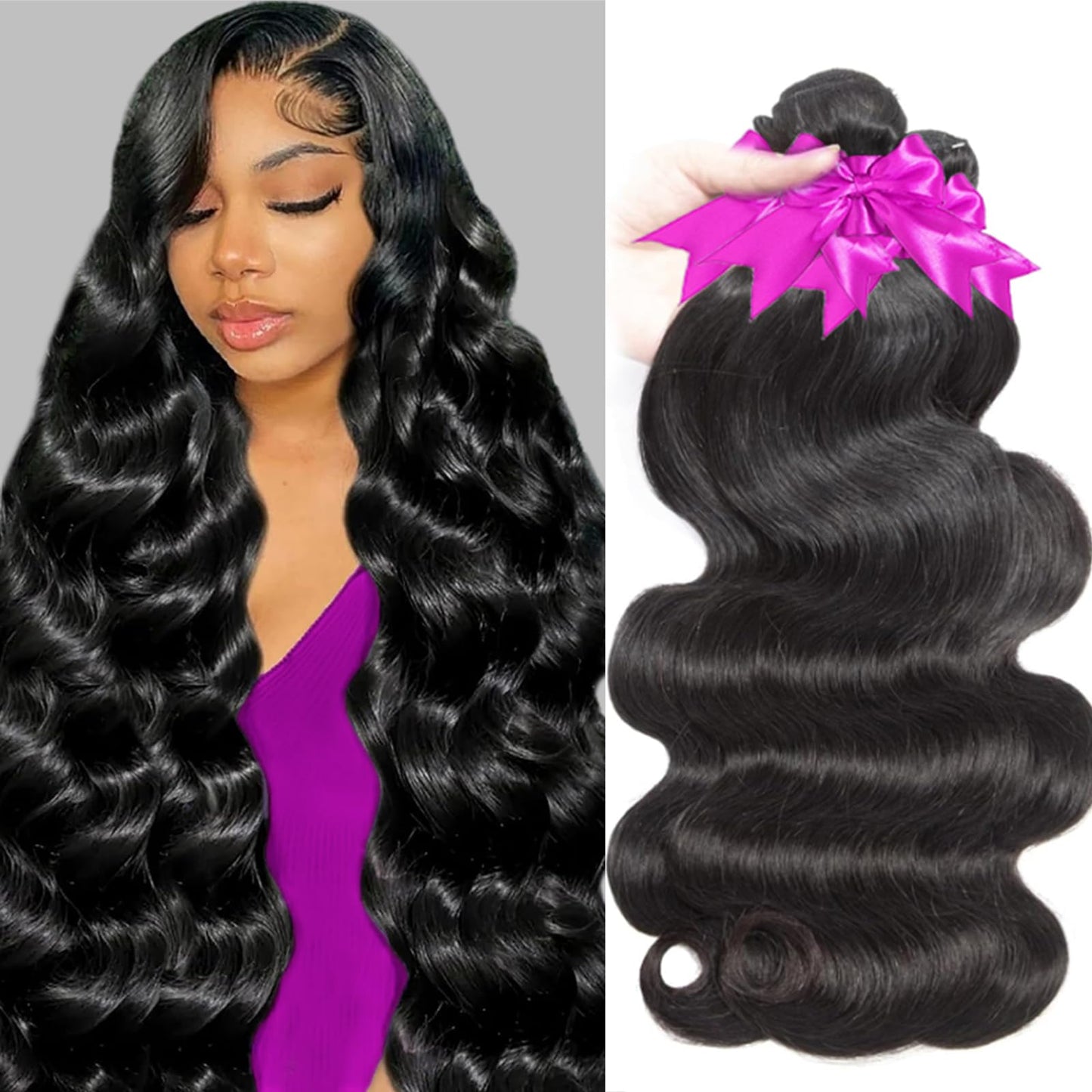 Rao 12A Body Wave Bundles Human Hair 22 24 26 Inch Human Hair Bundles 100% Brazilian Virgin Hair Body Wave Bundles Weave Human Hair Extensions 3 Bundles Deals Real Human Hair Natural Black For Women