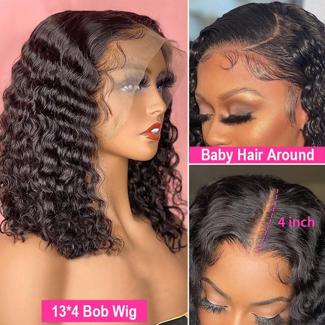 Wear and Go Glueless Bob Wig Human Hair Pre Plucked Pre Cut 13x4 Deep Curly Lace Front Wigs Human Hair For Black Women No Glue Upgraded Glueless Short Curly Bob Human Hair Wig 150% Density (12 Inch)