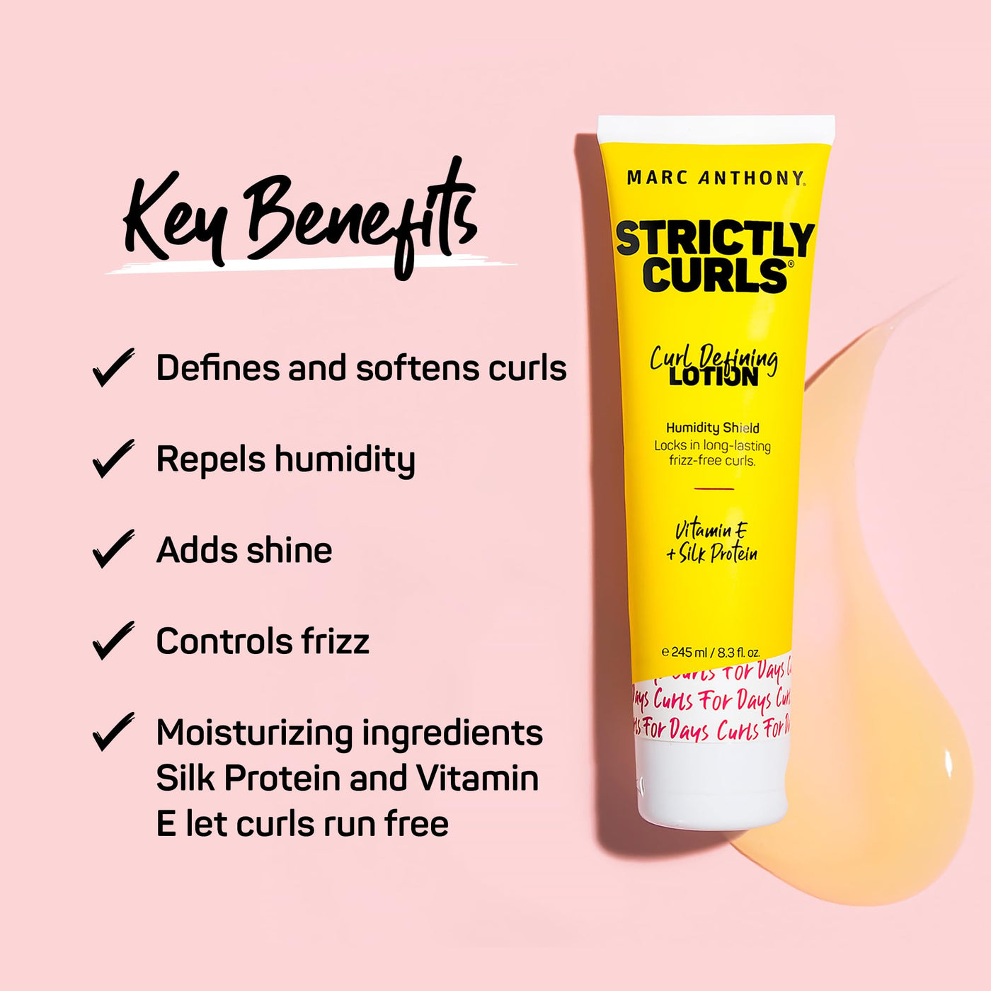 Marc Anthony Curl Defining & Enhancing Lotion, Strictly Curls - Moisturizing Detangler with Vitamin E & Silk Protein for Long-Lasting Frizz-Free - Bounce & Shine For Wavy, Dry or Damaged Hair