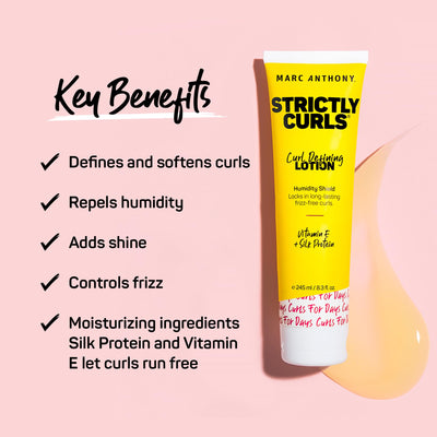 Marc Anthony Curl Defining & Enhancing Lotion, Strictly Curls - Moisturizing Detangler with Vitamin E & Silk Protein for Long-Lasting Frizz-Free - Bounce & Shine For Wavy, Dry or Damaged Hair