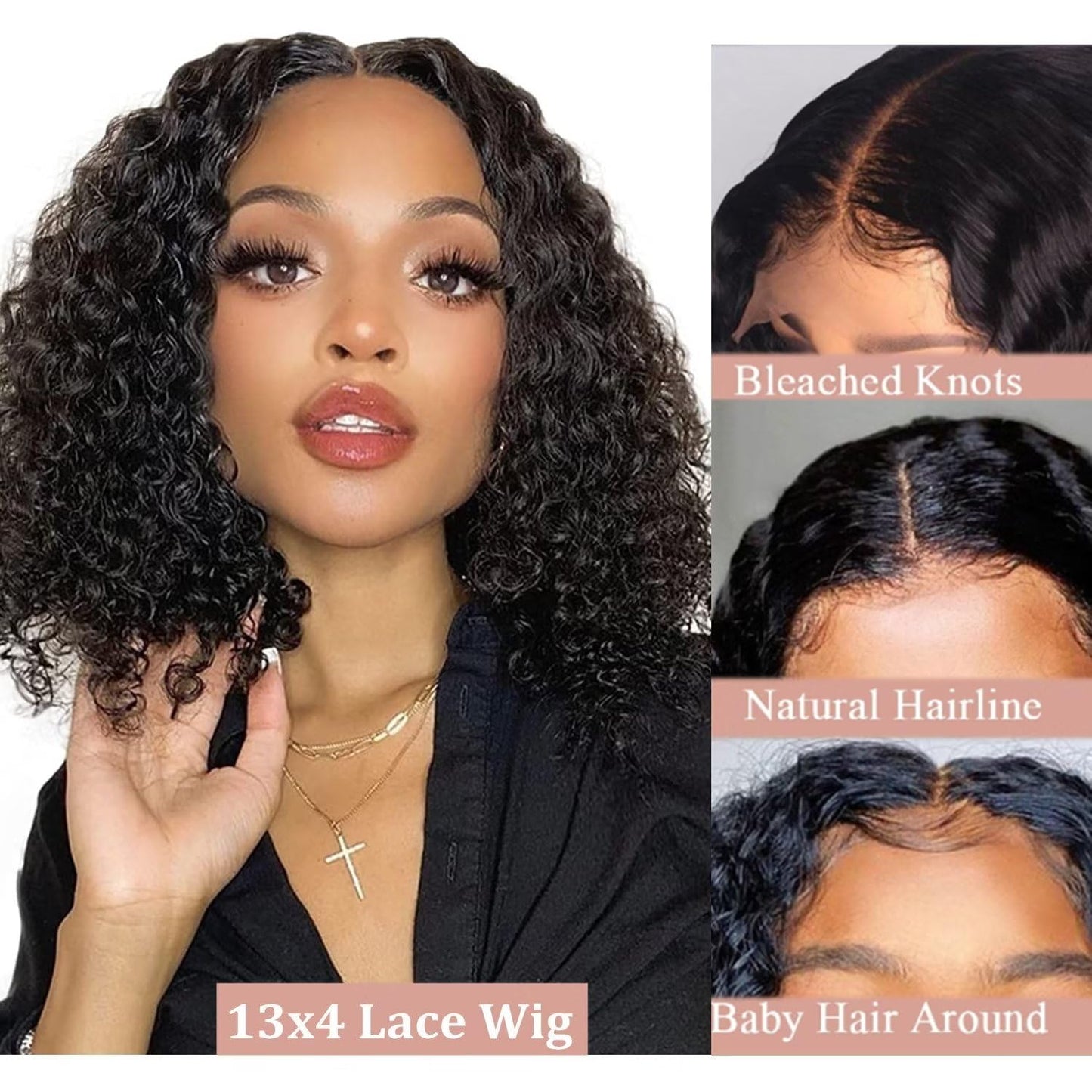 Wear and Go Glueless Bob Wig Human Hair Pre Plucked Pre Cut 13x4 Deep Curly Lace Front Wigs Human Hair For Black Women No Glue Upgraded Glueless Short Curly Bob Human Hair Wig 150% Density (12 Inch)