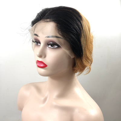 Wave  Wig, Short Straight Hair, Human Hair Without Glue, 13x4 HD Lace, Front Hair, Front Brown Wave Head Wig.