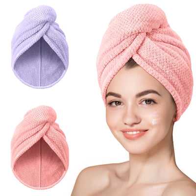 Hicober Microfiber Hair Towel, 3 Packs Hair Turbans for Wet Hair, Drying Hair Wrap Towels for Curly Hair Women Anti Frizz (Blue,Grey,Pink)