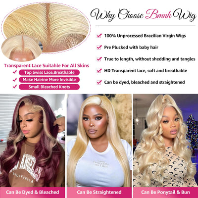 30 Inch Honey Blonde Ombre 13x6 Lace Front Wigs Human Hair 200% Density Highlight Body Wave HD Lace Front Wigs Human Hair Pre Plucked Glueless P4/27 Colored Honey Blonde Wig for Women