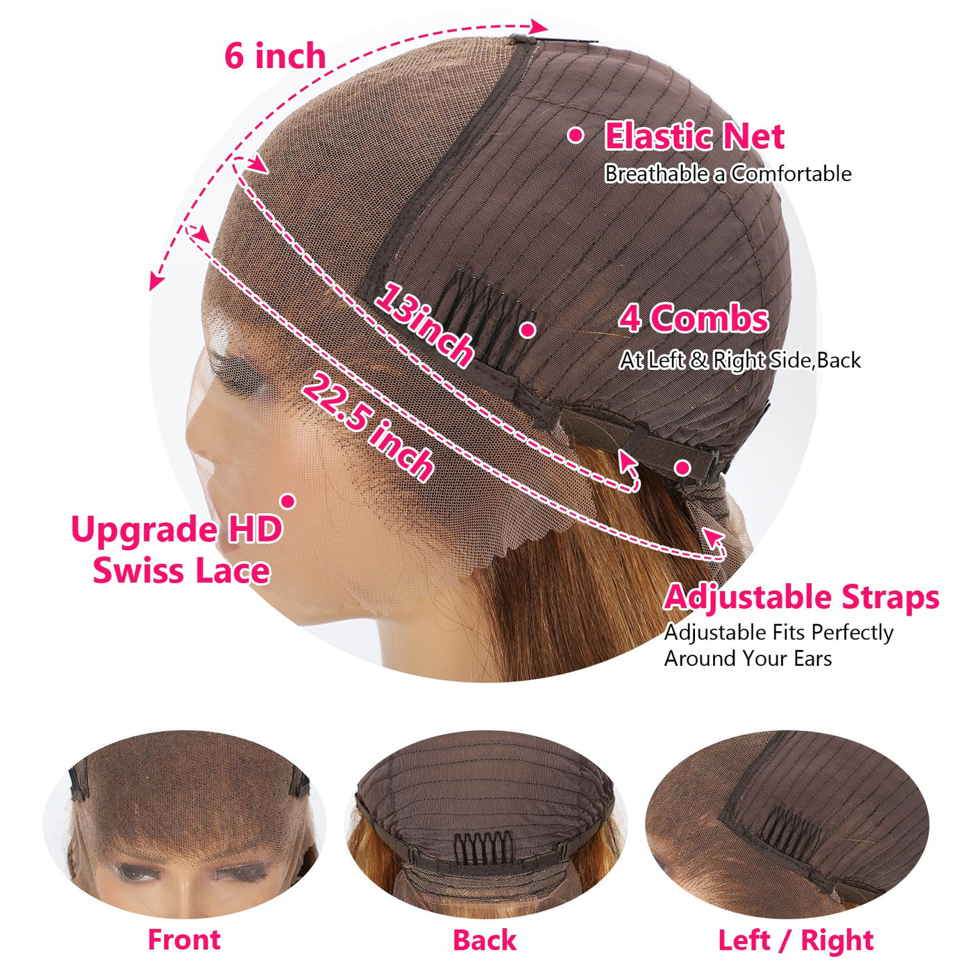 30 Inch Honey Blonde Ombre 13x6 Lace Front Wigs Human Hair 200% Density Highlight Body Wave HD Lace Front Wigs Human Hair Pre Plucked Glueless P4/27 Colored Honey Blonde Wig for Women