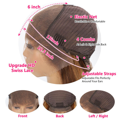 30 Inch Honey Blonde Ombre 13x6 Lace Front Wigs Human Hair 200% Density Highlight Body Wave HD Lace Front Wigs Human Hair Pre Plucked Glueless P4/27 Colored Honey Blonde Wig for Women