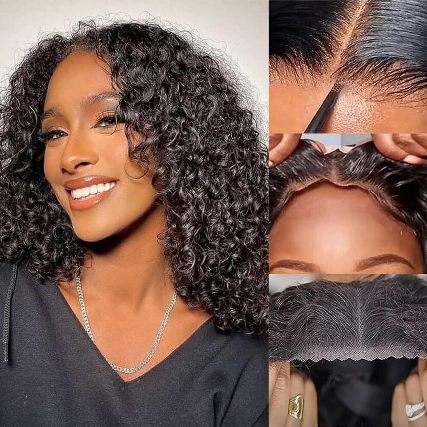 Wear and Go Glueless Bob Wig Human Hair Pre Plucked Pre Cut 13x4 Deep Curly Lace Front Wigs Human Hair For Black Women No Glue Upgraded Glueless Short Curly Bob Human Hair Wig 150% Density (12 Inch)