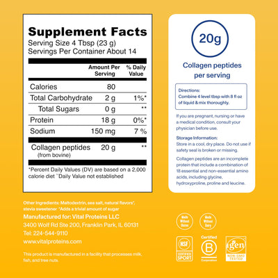 Vital Collagen Peptides Powder, Helps Support Hair, Skin, Nails, Bones and Joints - Vanilla 11.5 oz