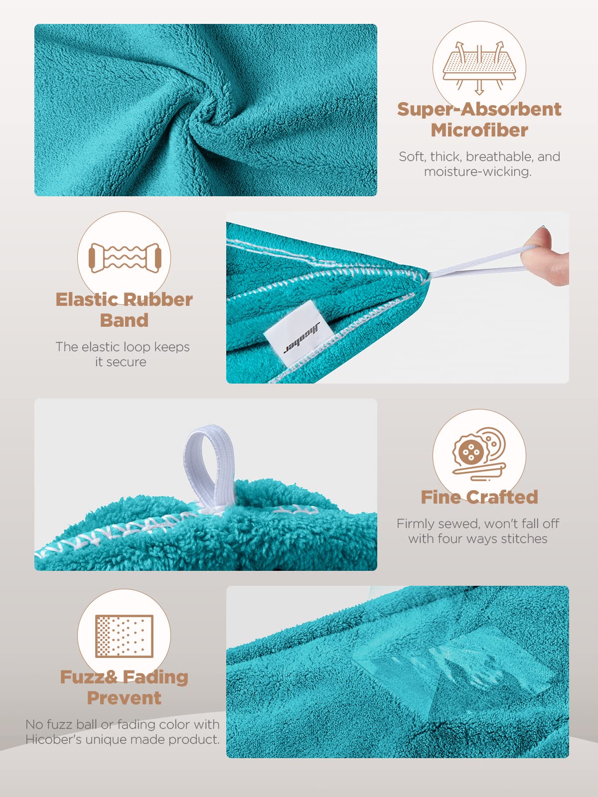 Hicober Microfiber Hair Towel, 3 Packs Hair Turbans for Wet Hair, Drying Hair Wrap Towels for Curly Hair Women Anti Frizz (Blue,Grey,Pink)