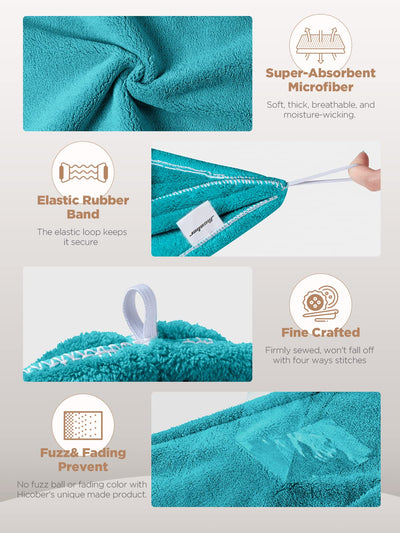 Hicober Microfiber Hair Towel, 3 Packs Hair Turbans for Wet Hair, Drying Hair Wrap Towels for Curly Hair Women Anti Frizz (Blue,Grey,Pink)