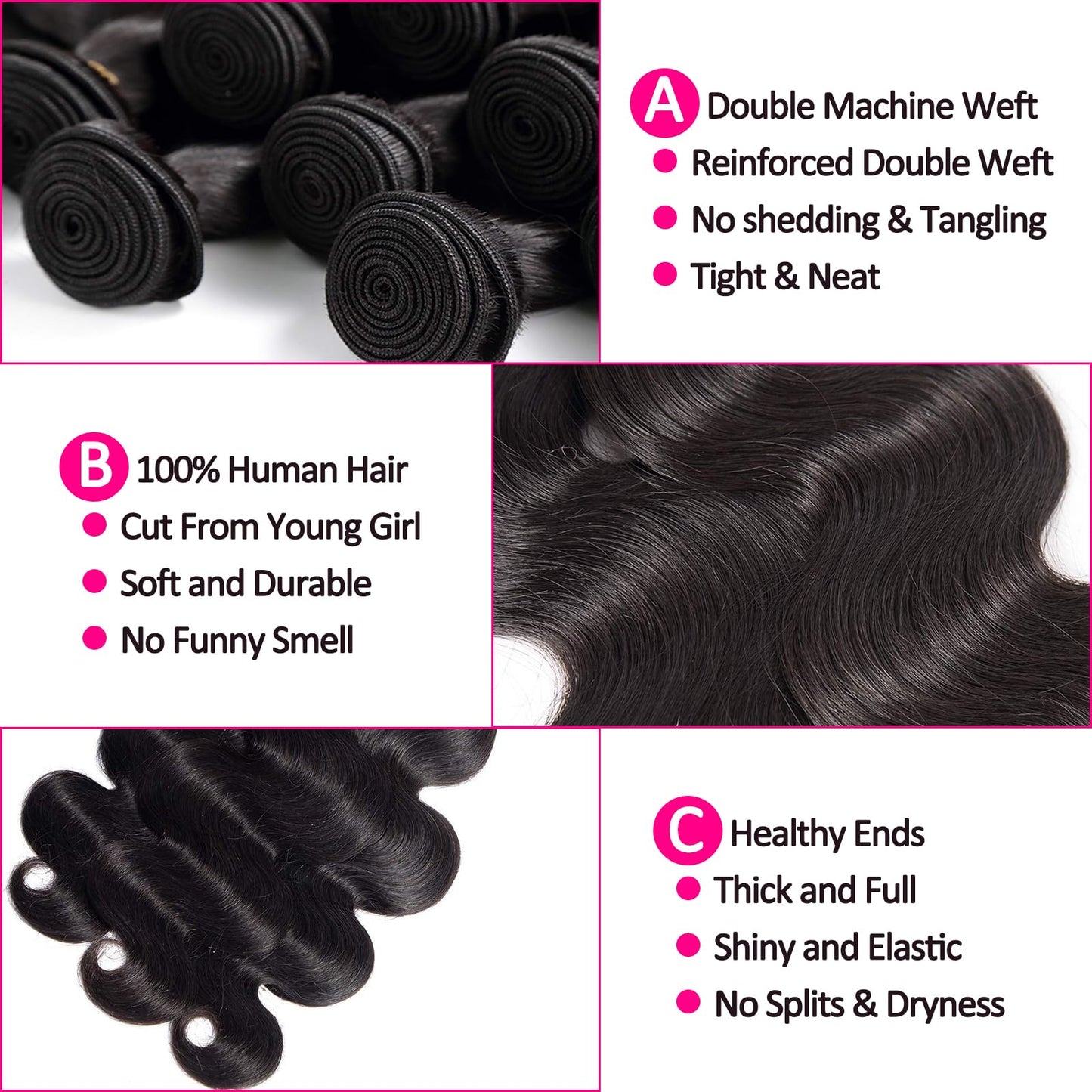 Rao 12A Body Wave Bundles Human Hair 22 24 26 Inch Human Hair Bundles 100% Brazilian Virgin Hair Body Wave Bundles Weave Human Hair Extensions 3 Bundles Deals Real Human Hair Natural Black For Women