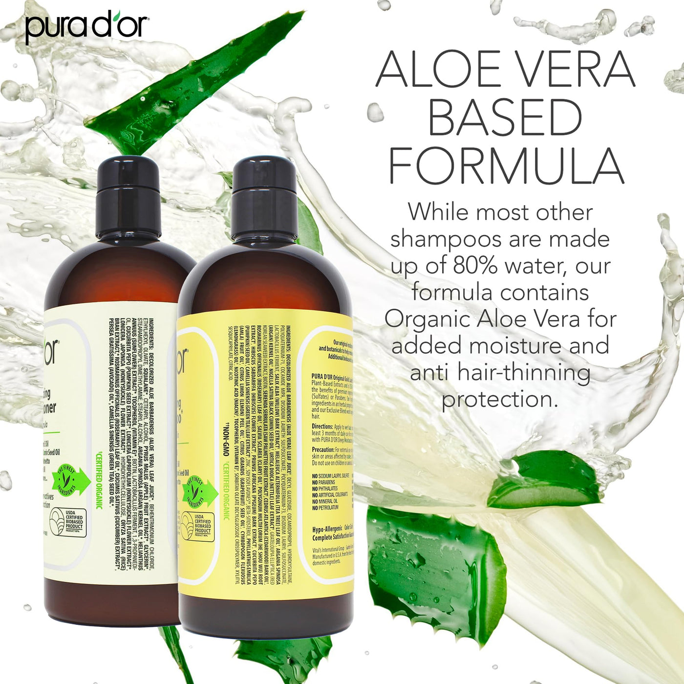 PURA D'OR Anti-Thinning Biotin Shampoo & Deep Moisturizing Conditioner Original Gold Label Set (16oz x2) Natural Earthy Scent, CLINICALLY TESTED Effective Results, DHT Blocker Thickening, Women & Men